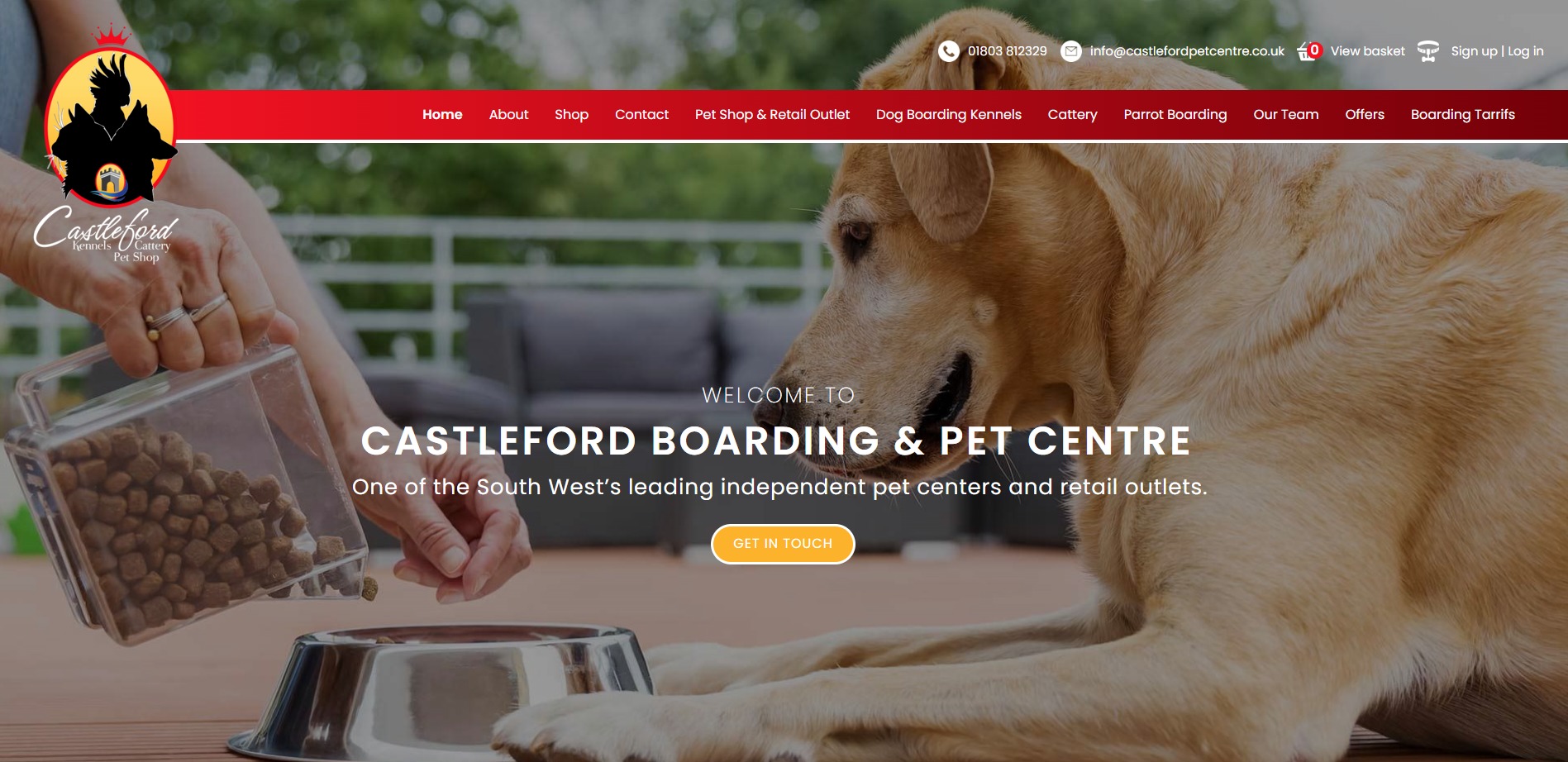 A website design for a pet centre