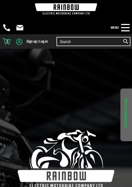 A responsive, sleek web design for a motorbike company shown on mobile.