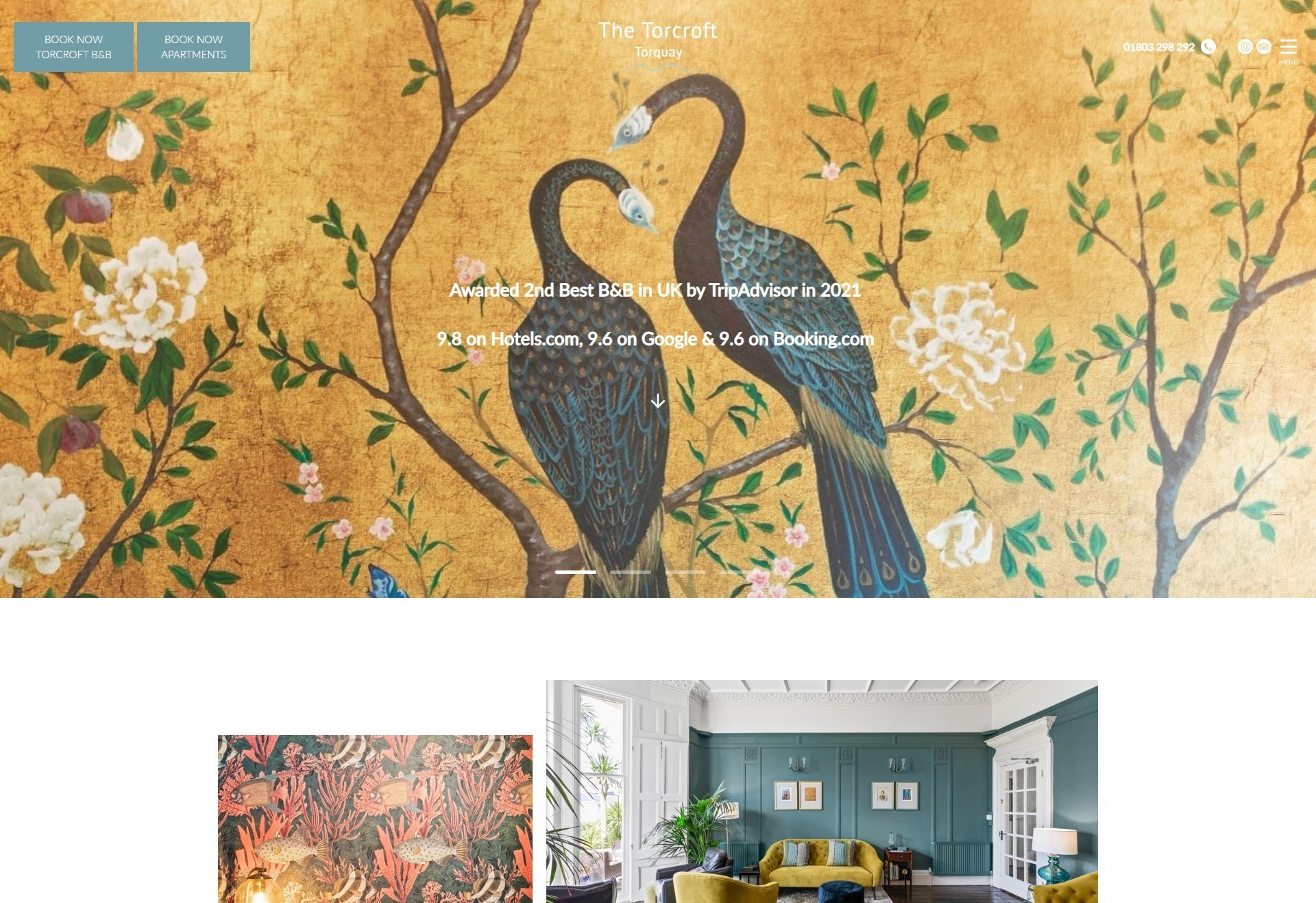 A responsive web design for a hotel and apartment company shown on desktop.