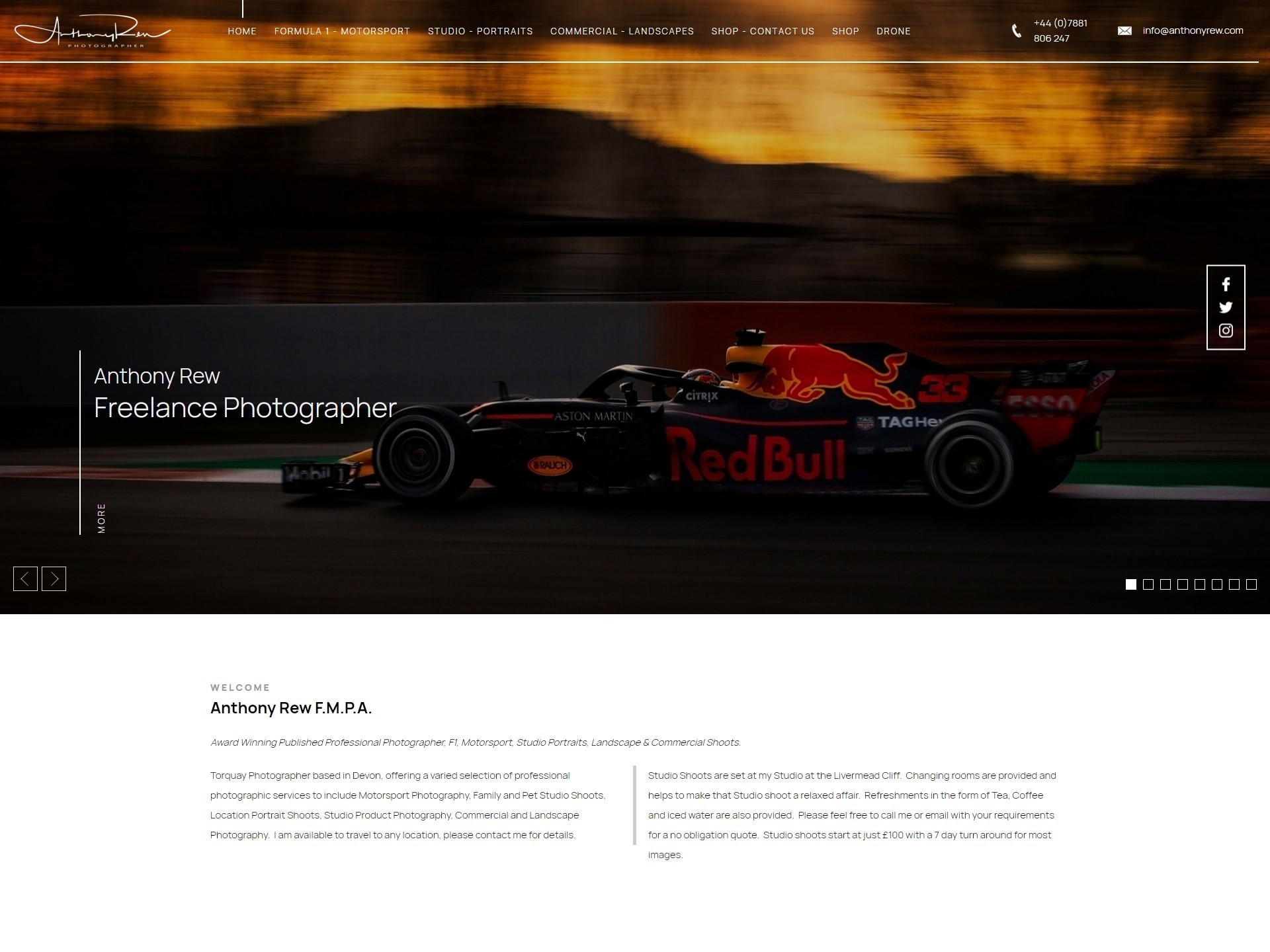 A web design for a freelance photographer based in Exeter